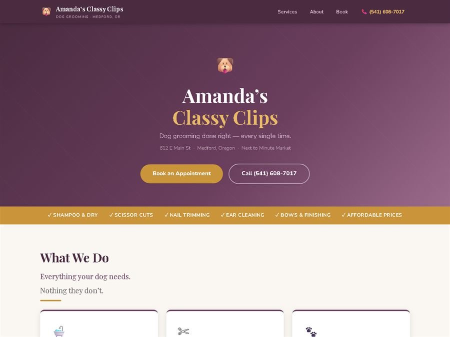 Screenshot of the Amanda's Classy Clips website